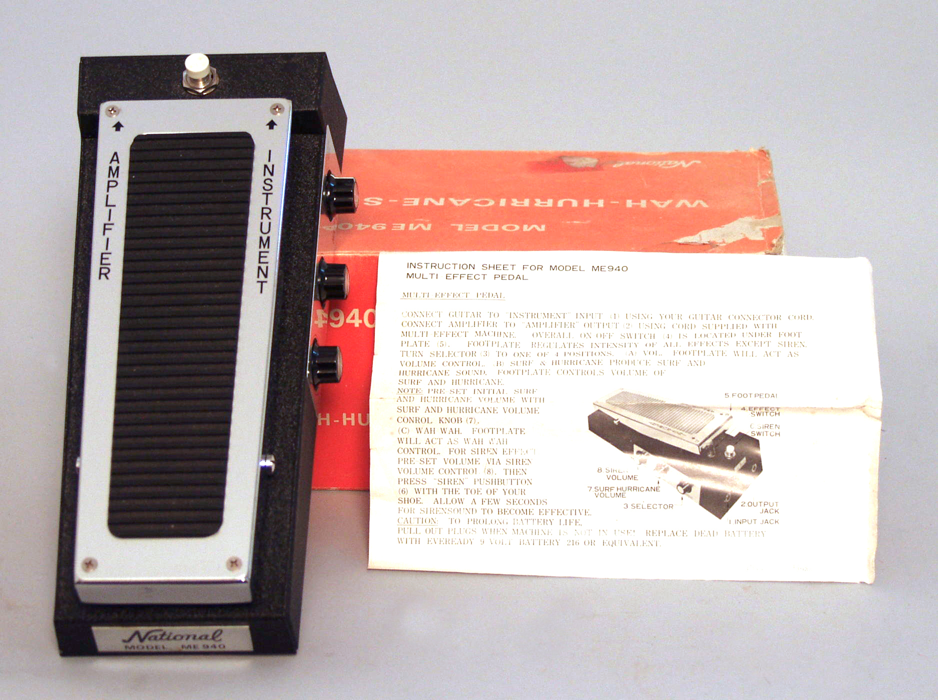 National ME 940 MultiEffect "Siren Wah" WahWah Pedal Effect, c. 1970