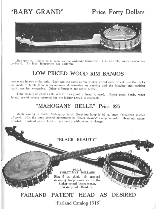 A. A. Farland  Black Beauty 5 String Banjo ,  c. 1915